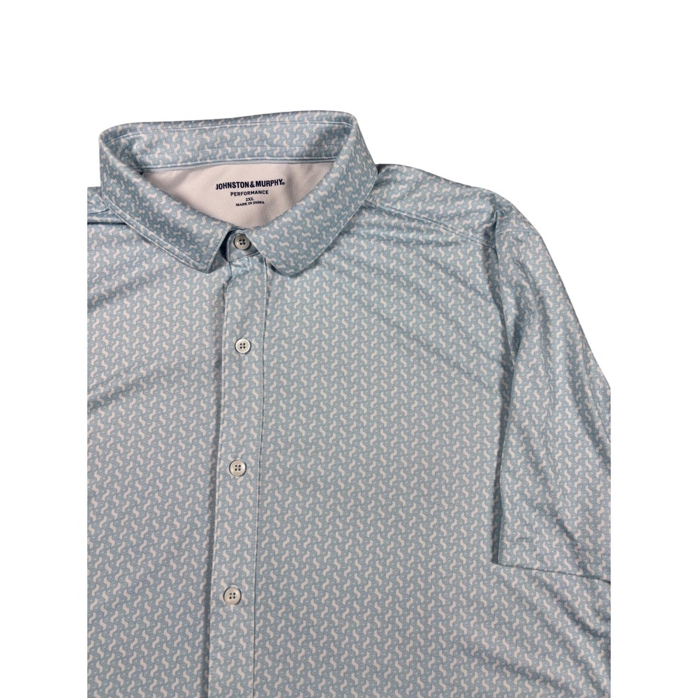 Johnston & Murphy Performance Shirt Mens 2XL Blue Geometric Print Short Sleeve